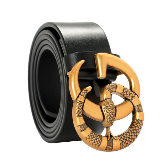 Gucci Black Leather Double G Snake Buckle Belt US 32 IT 80 - Picture 1 of 3